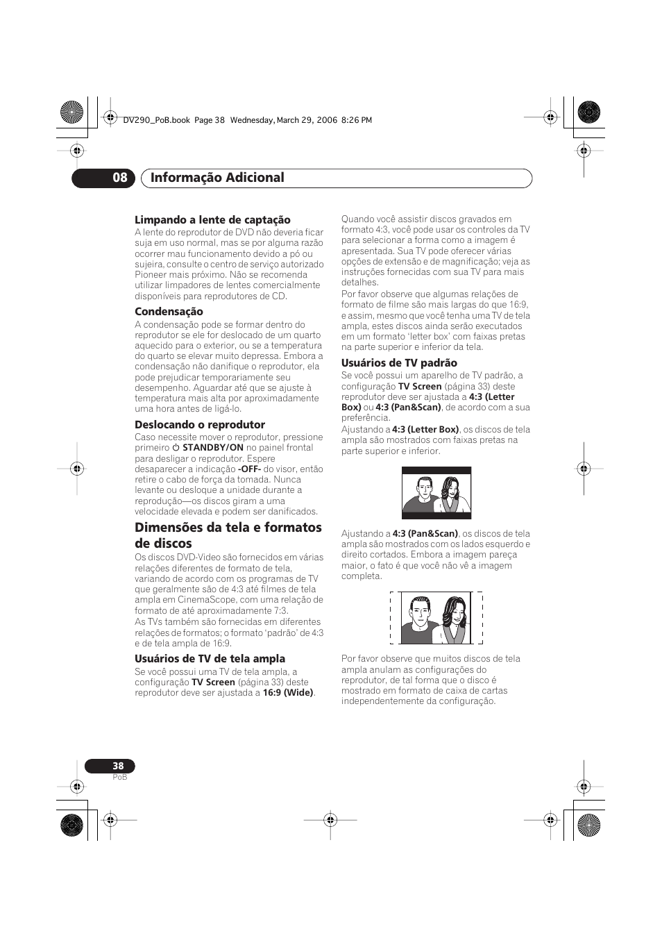 Dimensões da tela e formatos de discos, Informação adicional 08 | Pioneer DV-393-S User Manual | Page 80 / 87