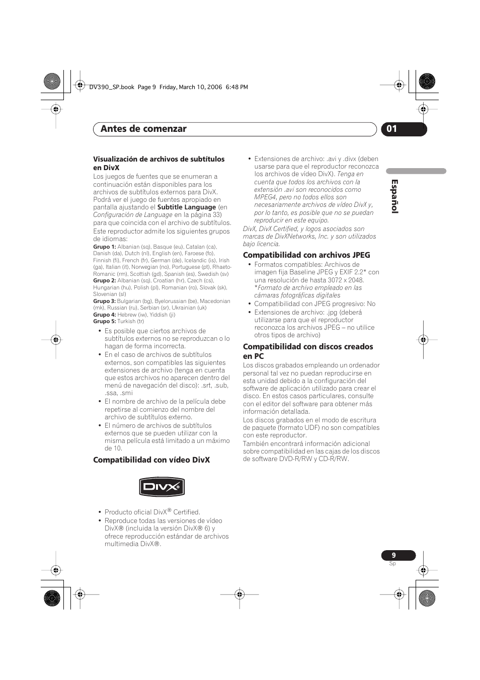 Antes de comenzar 01 | Pioneer DV-393-S User Manual | Page 9 / 87