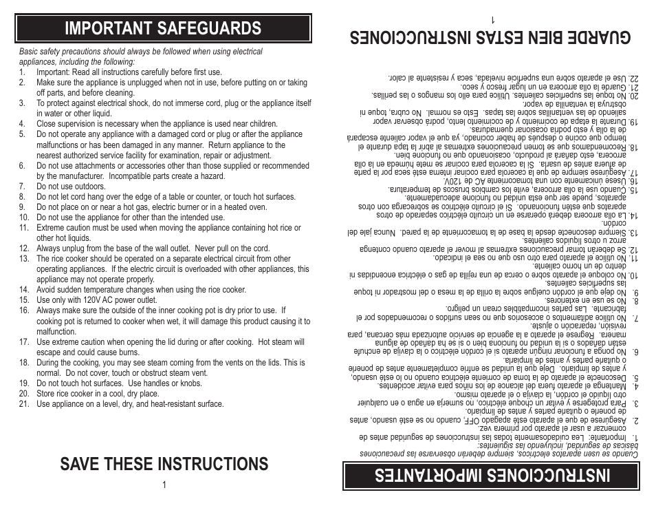 Important safeguards, Ins tru cci one sim por tan tes | Aroma ARC-946 User Manual | Page 3 / 11