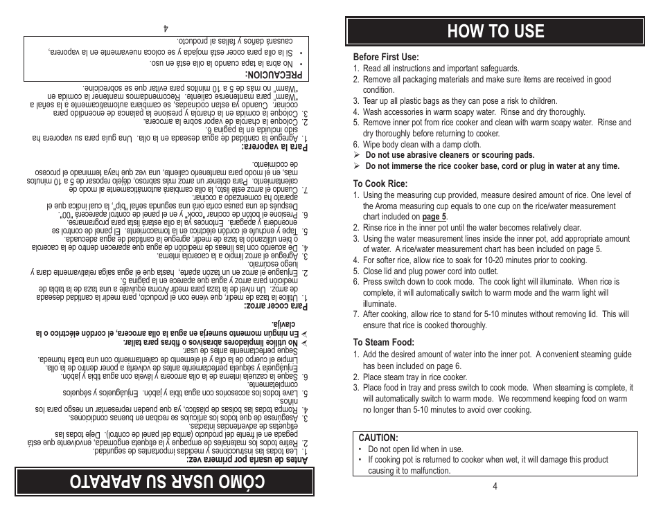 How to use, Cóm ou sar su apa rat o | Aroma ARC-946 User Manual | Page 6 / 11
