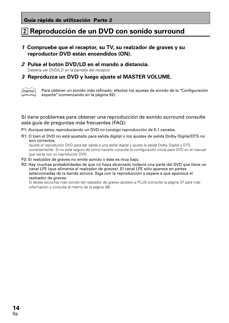 2 reproducción de un dvd con sonido, Surround, 22 reproducción de un dvd con sonido surround | Pioneer VSX-D1011-S User Manual | Page 14 / 108