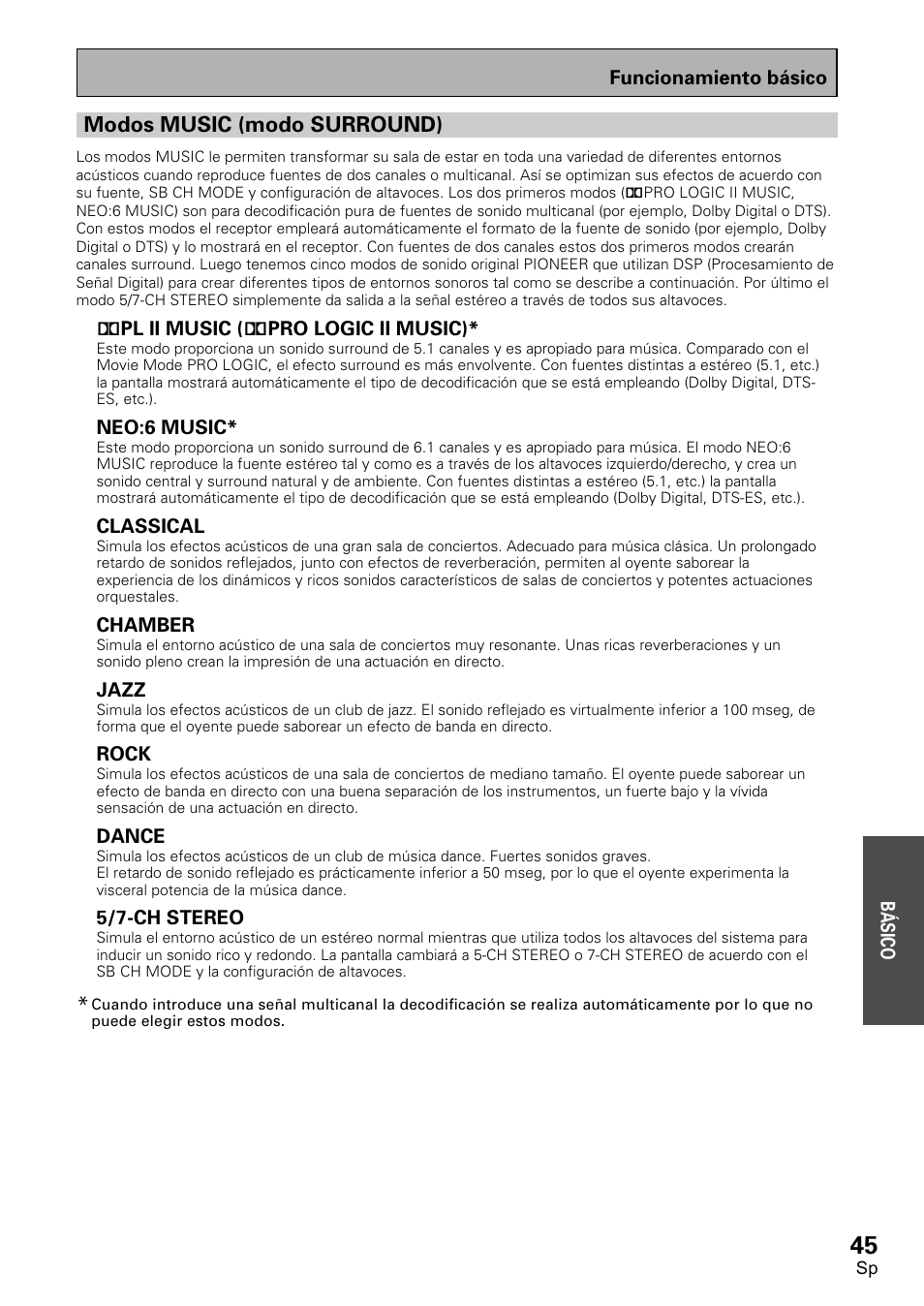 Modos music (modo surround) | Pioneer VSX-D1011-S User Manual | Page 45 / 108