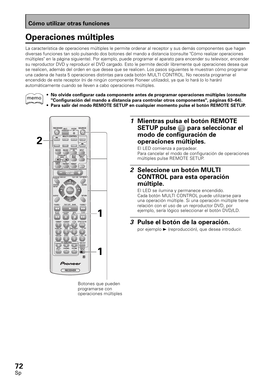 Operaciones múltiples, 3 pulse el botón de la operación, Cómo utilizar otras funciones | Por ejemplo 3 (reproducción), que desea introducir | Pioneer VSX-D1011-S User Manual | Page 72 / 108