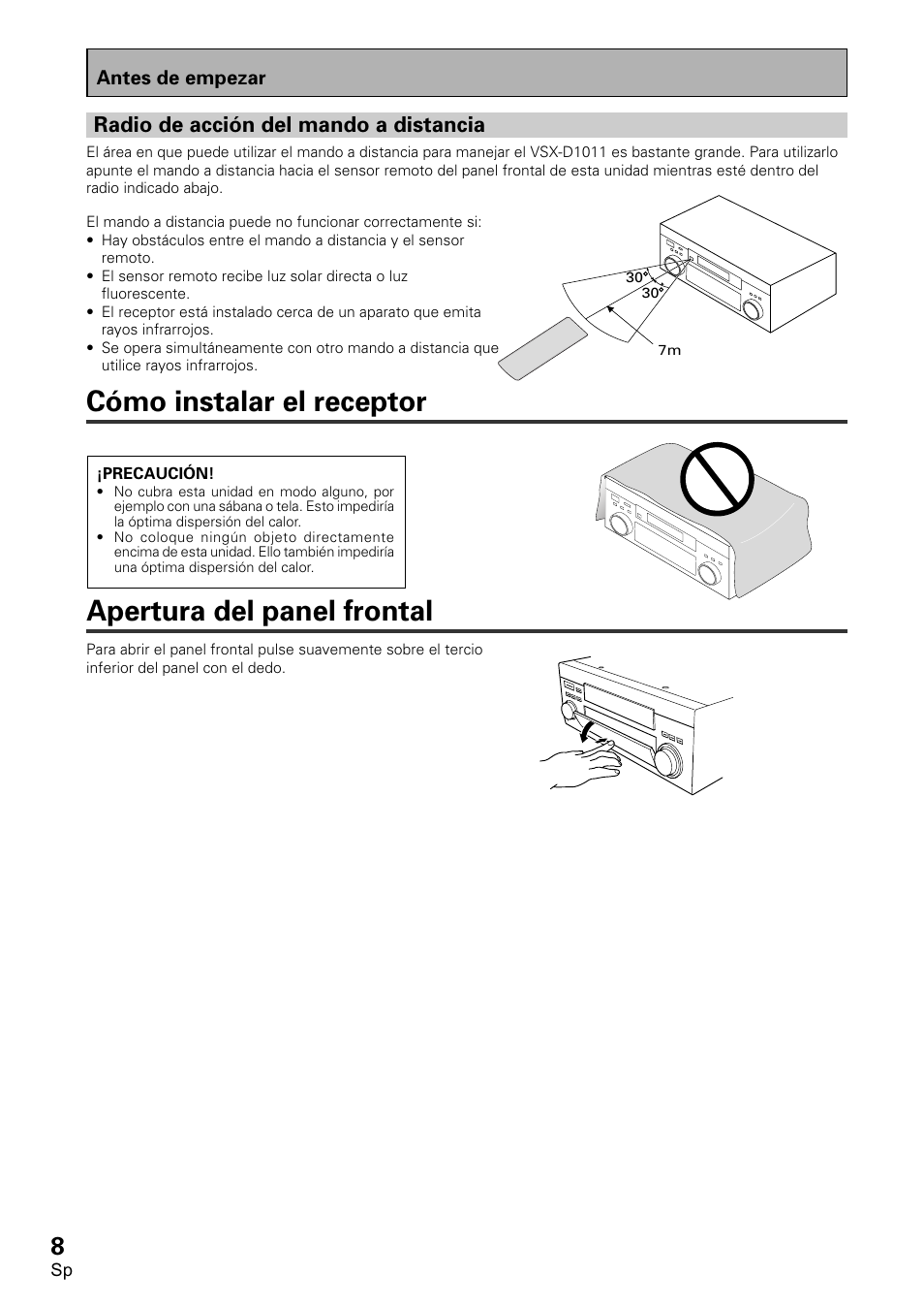 Radio de acción del mando a distancia | Pioneer VSX-D1011-S User Manual | Page 8 / 108