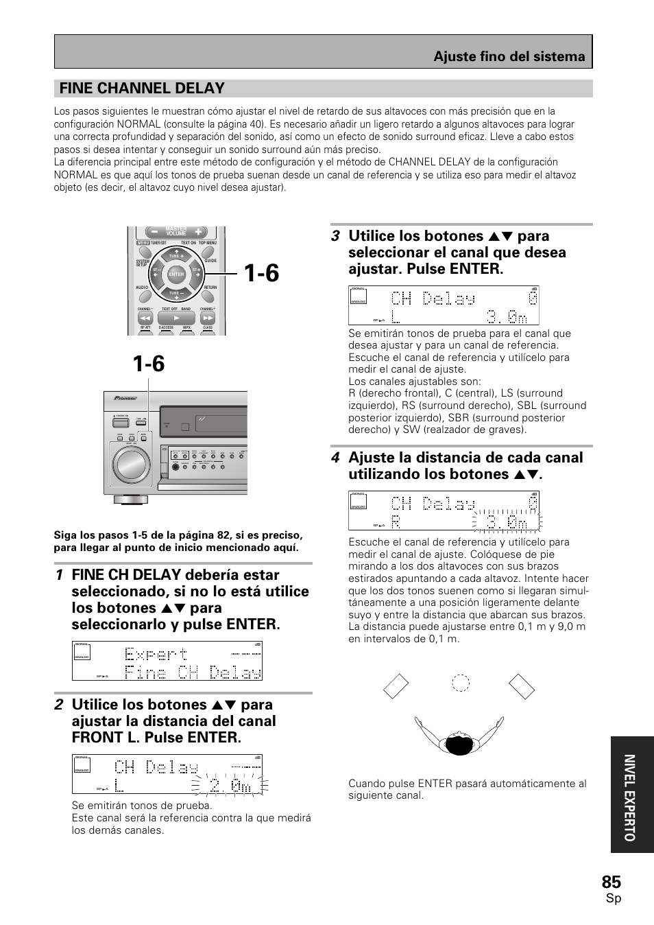 Fine channel delay, Ajuste fino del sistema nivel exper to | Pioneer VSX-D1011-S User Manual | Page 85 / 108