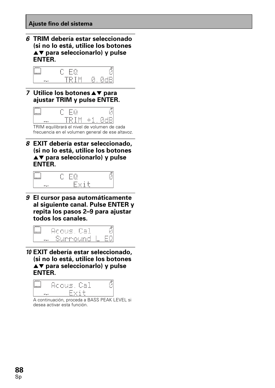 7 utilice los botones, 5∞ para ajustar trim y pulse enter, Ajuste fino del sistema | Pioneer VSX-D1011-S User Manual | Page 88 / 108