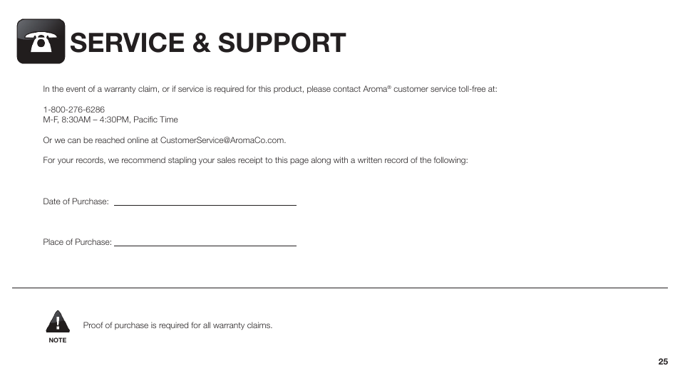 Service & support | Aroma ARC-747-1NGR User Manual | Page 27 / 27