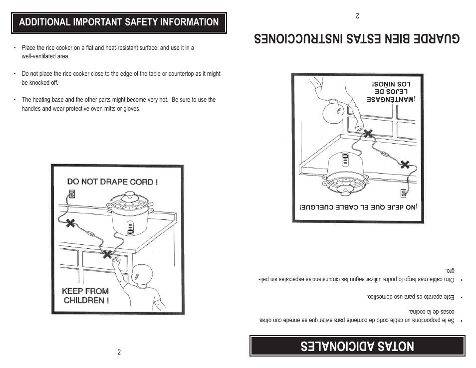 Not as adi cio nal es, Gua rde bie ne sta sin str ucc ion es, Additional important safety information | Aroma ARC-703-G User Manual | Page 4 / 12