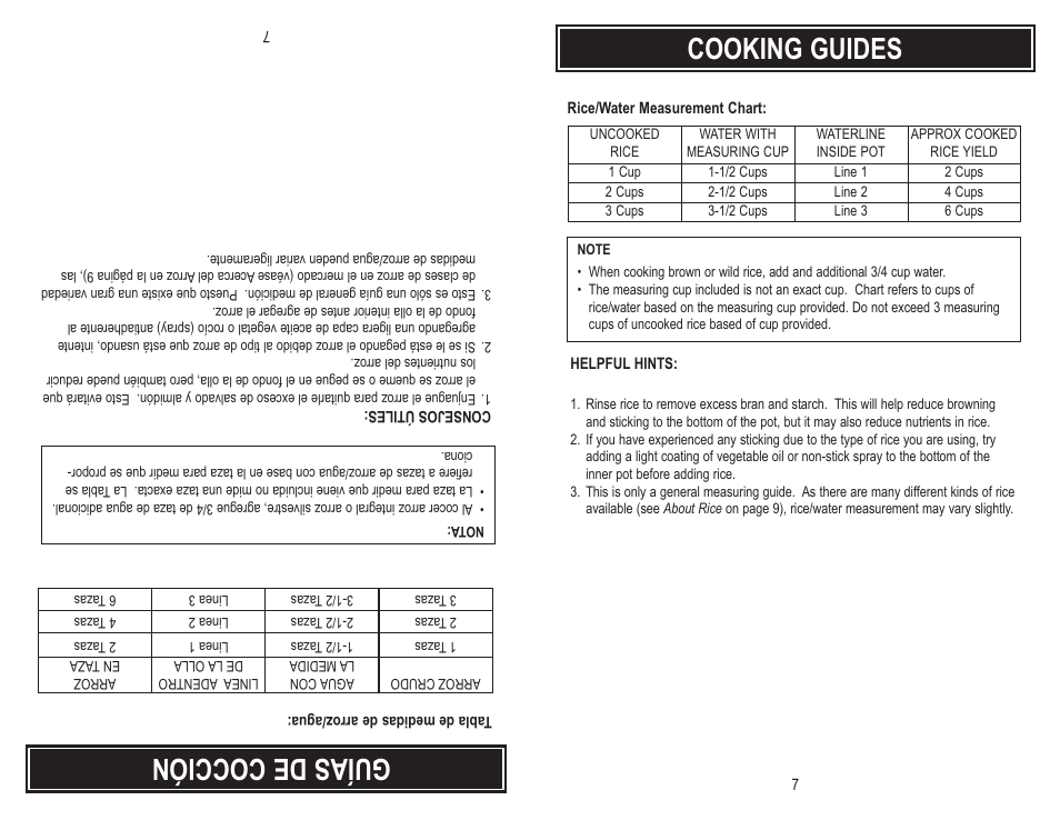 Cooking guides, Guí as de coc ció n | Aroma ARC-703-G User Manual | Page 9 / 12