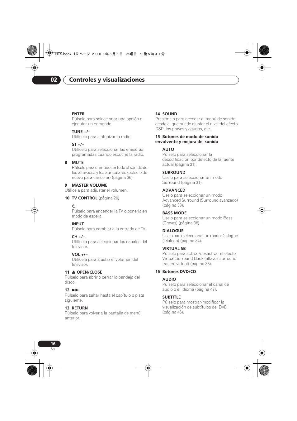 Controles y visualizaciones 02 | Pioneer DCS-313 User Manual | Page 16 / 92