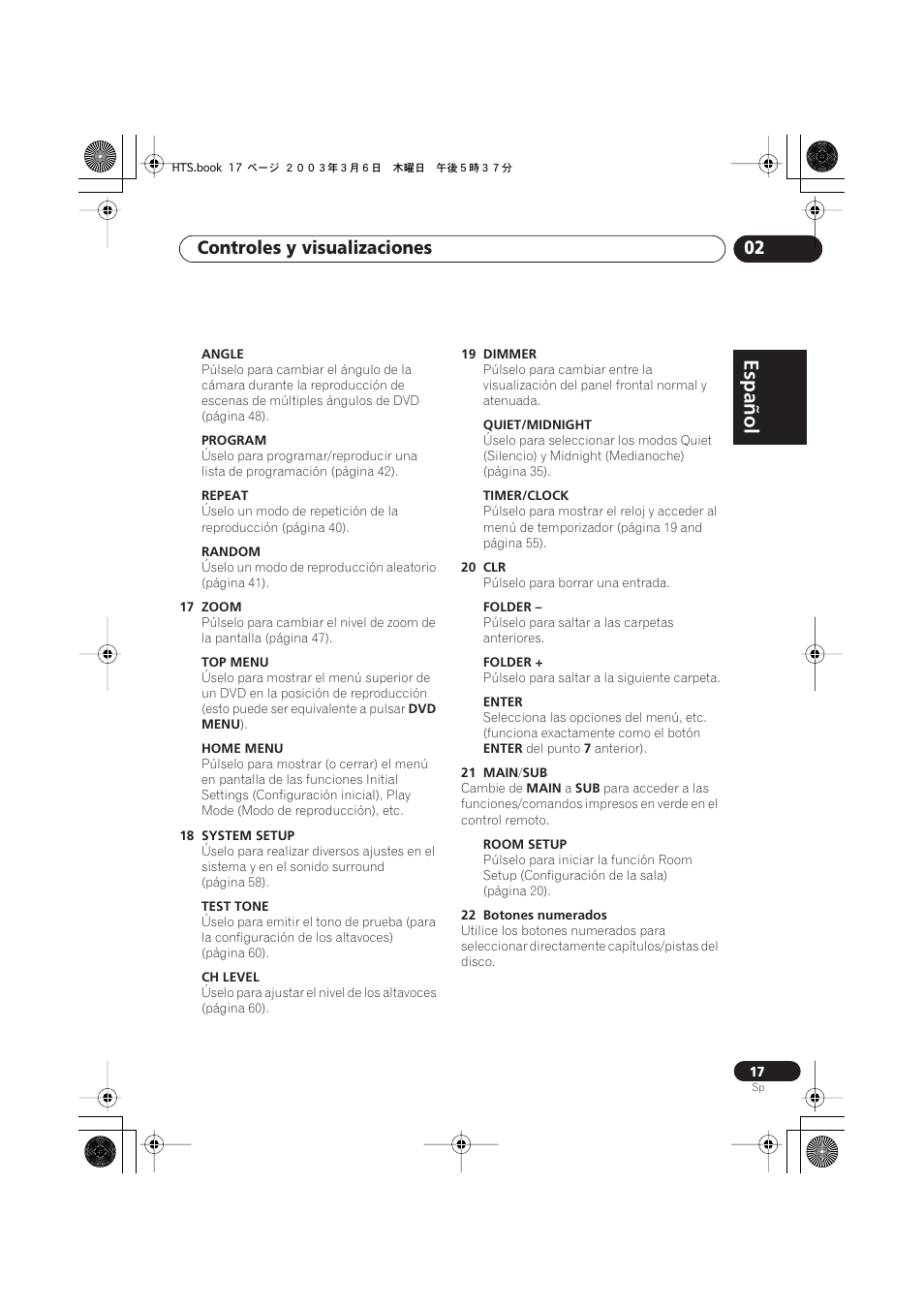 Español, Italiano français, Nederlands | Español deutsch, Controles y visualizaciones 02 | Pioneer DCS-313 User Manual | Page 17 / 92