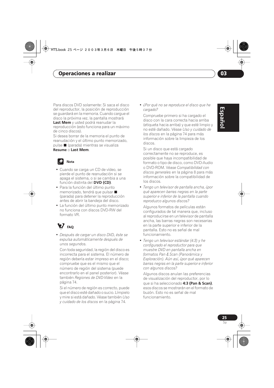 Español, Italiano français, Nederlands | Español deutsch, Operaciones a realizar 03 | Pioneer DCS-313 User Manual | Page 25 / 92