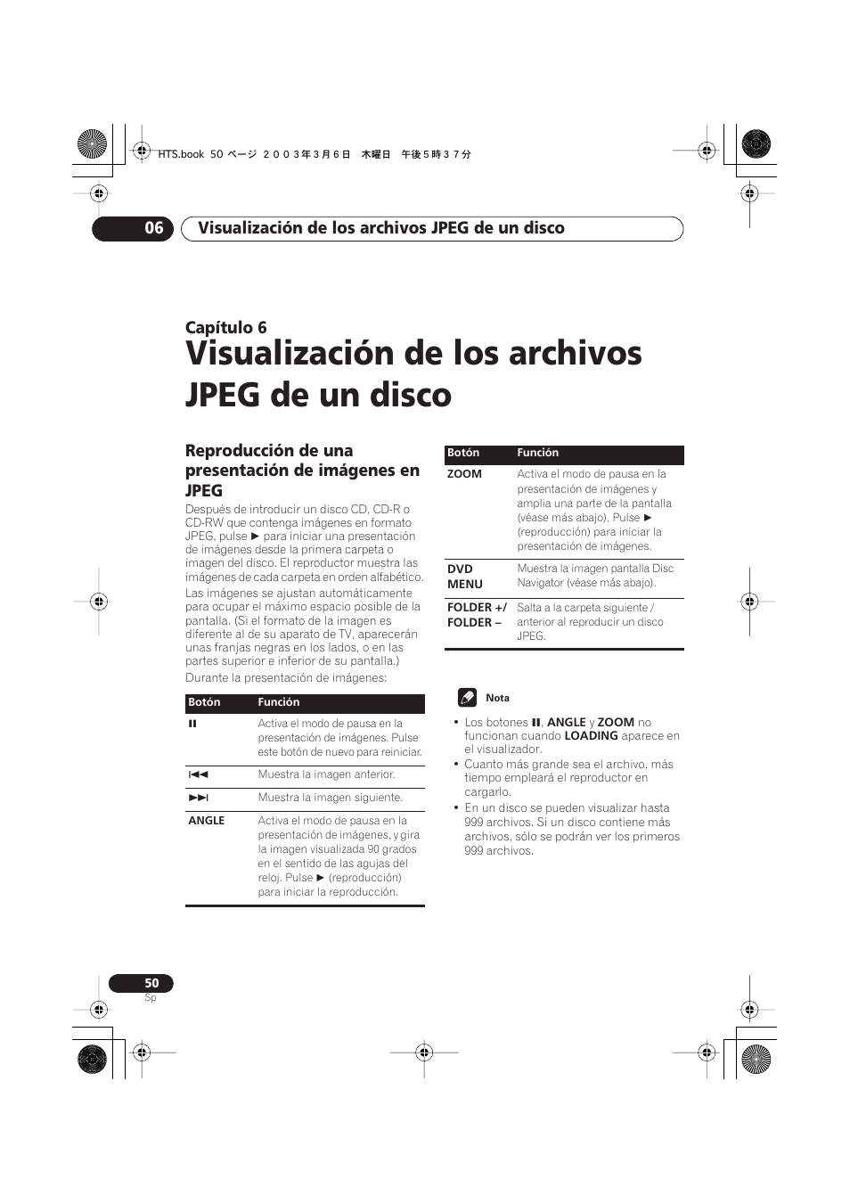 Visualización de los archivos jpeg de un disco, Visualización de los archivos jpeg de un disco 06, Capítulo | Pioneer DCS-313 User Manual | Page 50 / 92