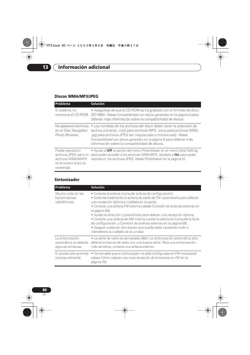 Discos wma/mp3/jpeg, Sintonizador, Información adicional 13 | Pioneer DCS-313 User Manual | Page 80 / 92