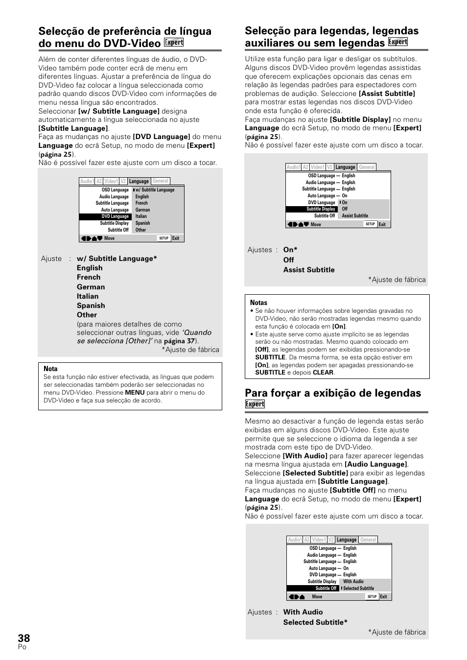 Para forçar a exibição de legendas | Pioneer DV-545 User Manual | Page 104 / 132