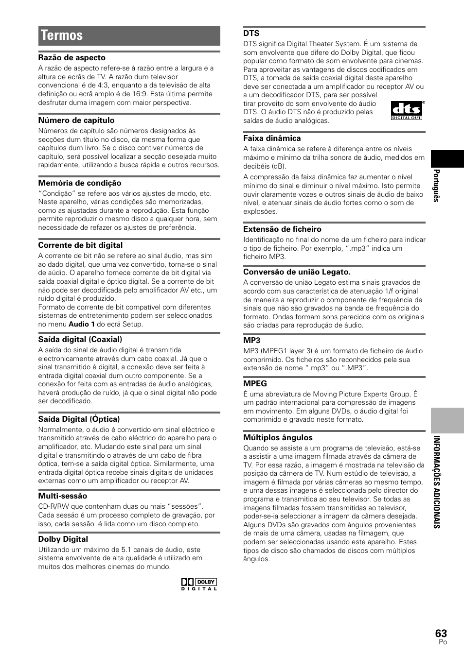Termos | Pioneer DV-545 User Manual | Page 129 / 132