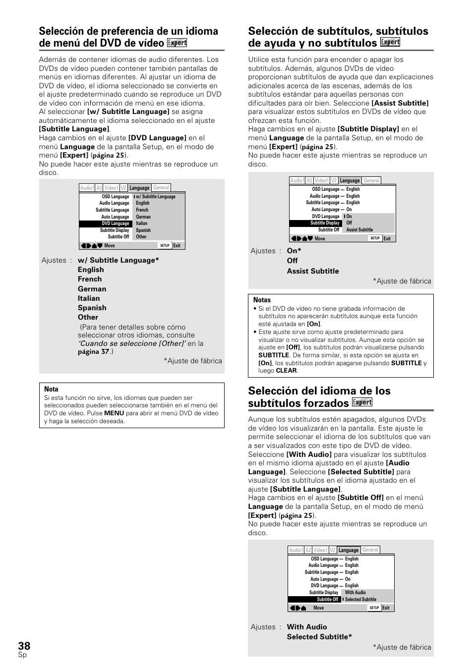 Selección del idioma de los subtítulos forzados | Pioneer DV-545 User Manual | Page 40 / 132