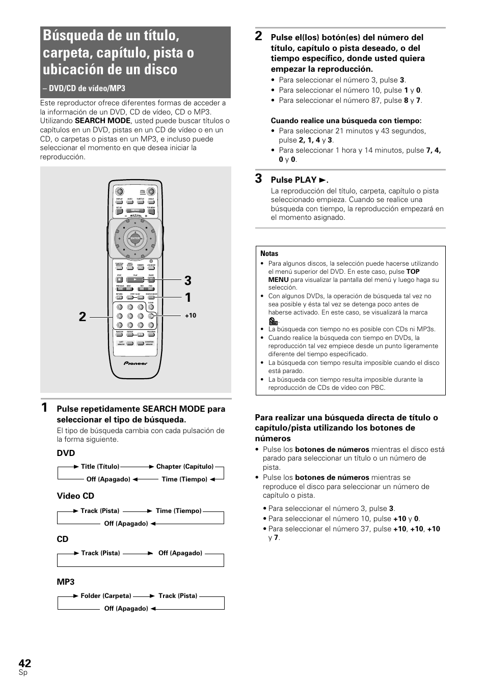 Dvd/cd de vídeo/mp3, Pulse play 3, Dvd video cd cd mp3 | Pioneer DV-545 User Manual | Page 44 / 132