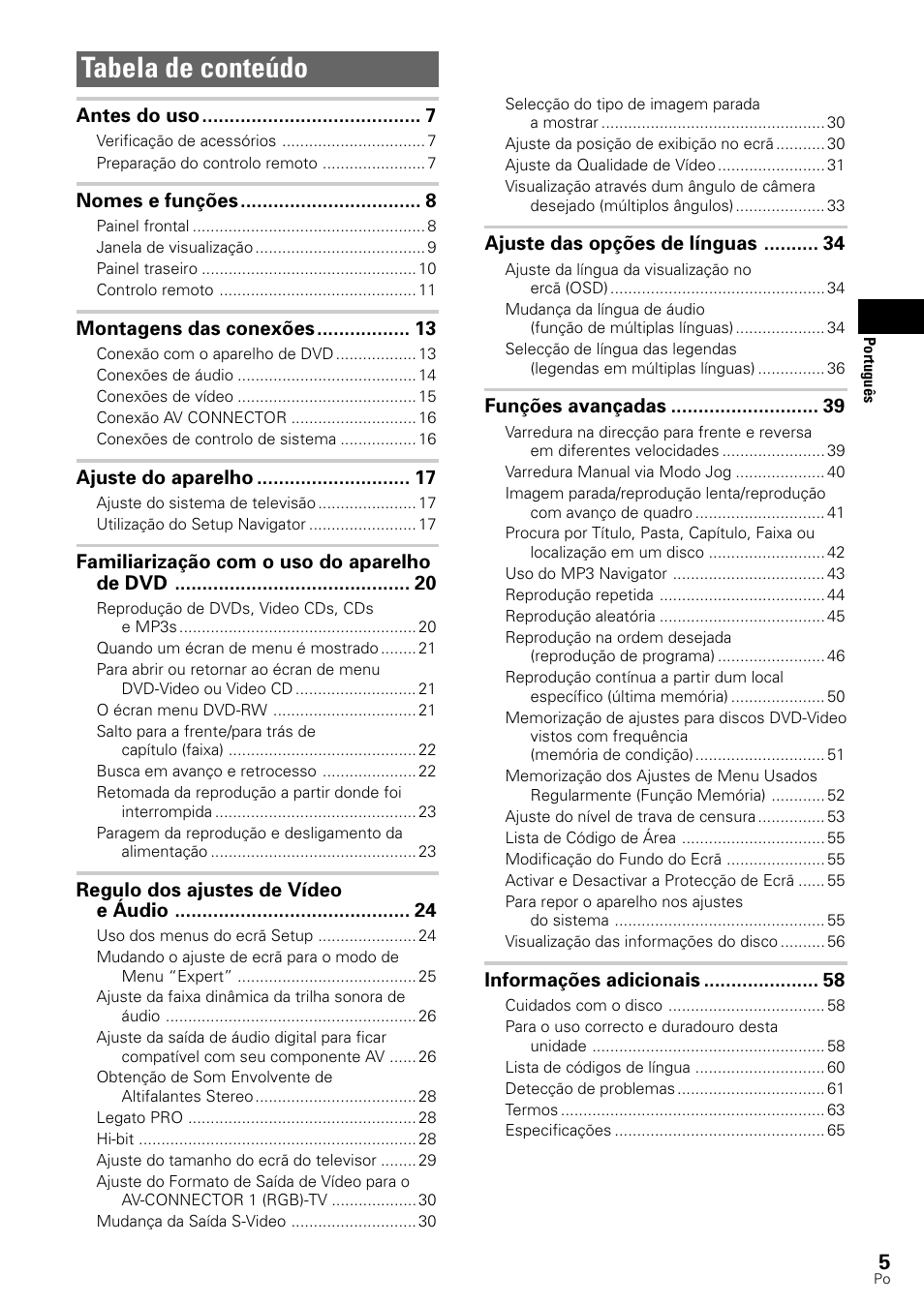 Tabela de conteúdo | Pioneer DV-545 User Manual | Page 71 / 132