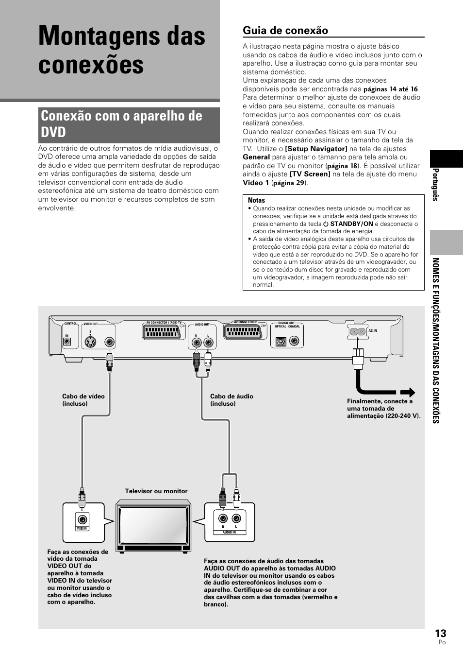 Montagens das conexões, Conexão com o aparelho de dvd, Guia de conexão | Pioneer DV-545 User Manual | Page 79 / 132