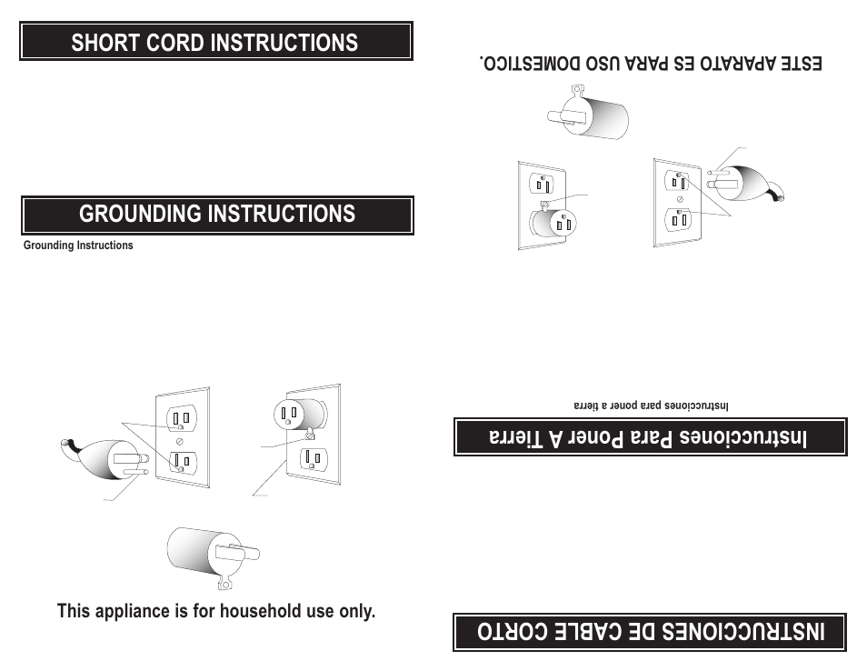 Short cord instructions, Instrucciones decable corto, Instruccionespara ponera tierra | Grounding instructions | Aroma ARC-914S User Manual | Page 4 / 10