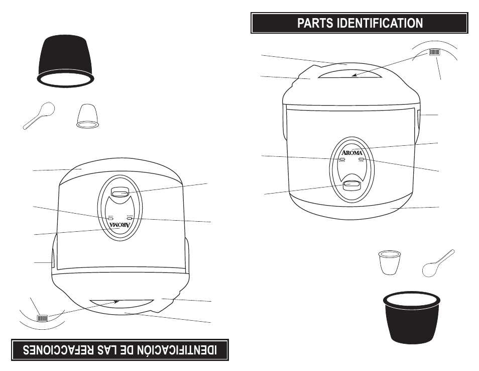 Parts identification, Identificación delas refacci ones | Aroma ARC-914S User Manual | Page 5 / 10