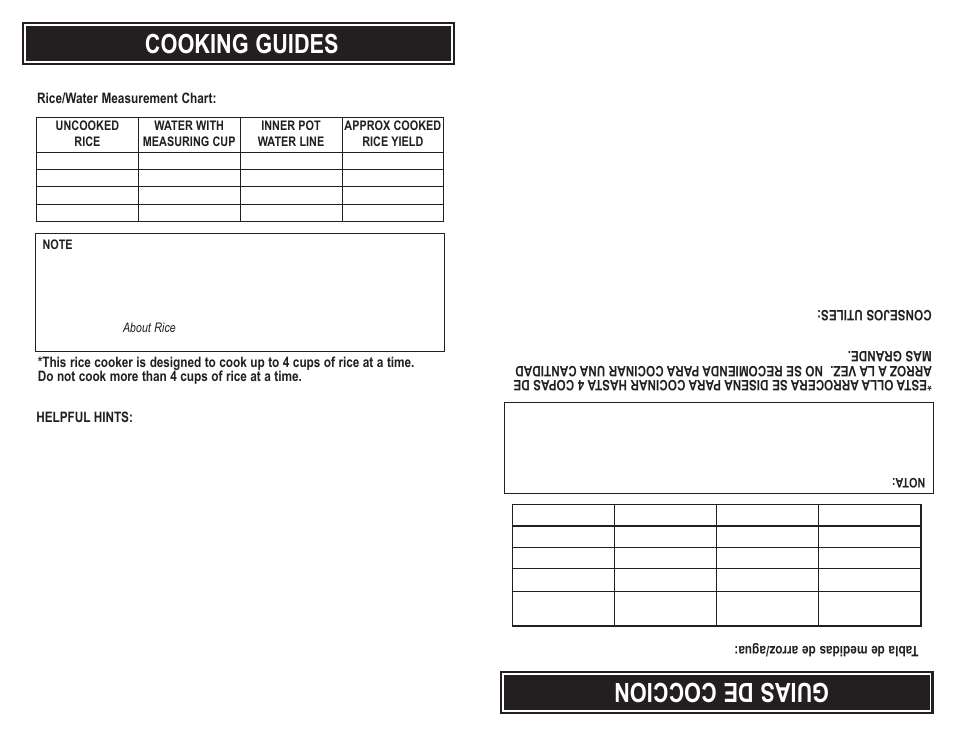 Cooking guides, Guiasde coccion | Aroma ARC-914S User Manual | Page 8 / 10