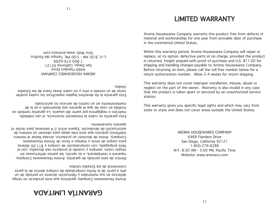 G gaa r raa n nttíí a a ll i imm i ittaa d daa | Aroma ARC-914SBB User Manual | Page 13 / 13