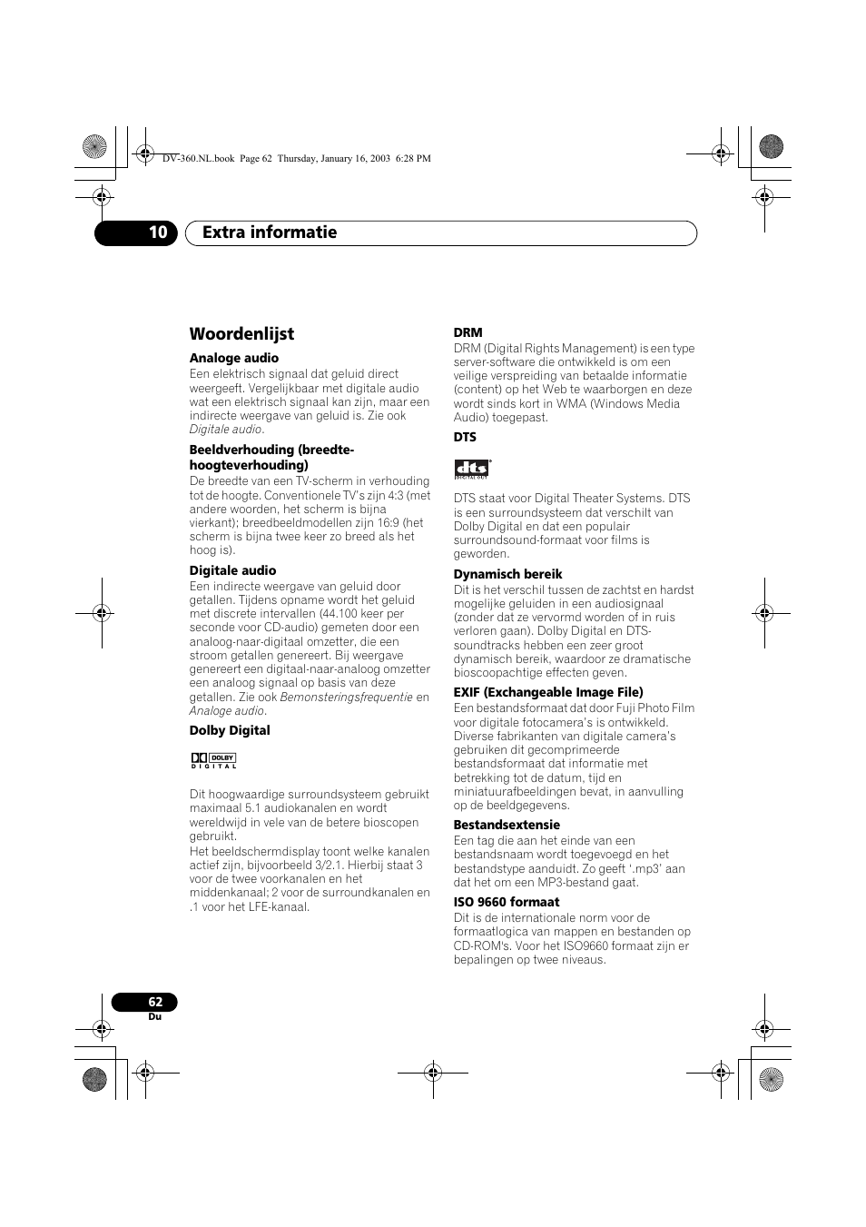 Woordenlijst, Extra informatie 10 | Pioneer DV-360-S User Manual | Page 124 / 128