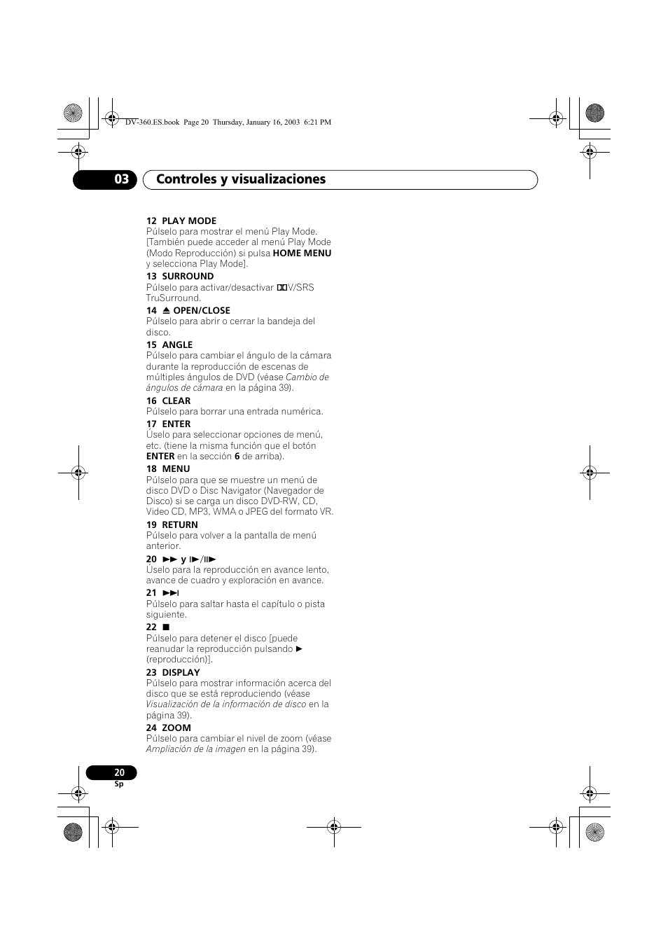 Controles y visualizaciones 03 | Pioneer DV-360-S User Manual | Page 20 / 128