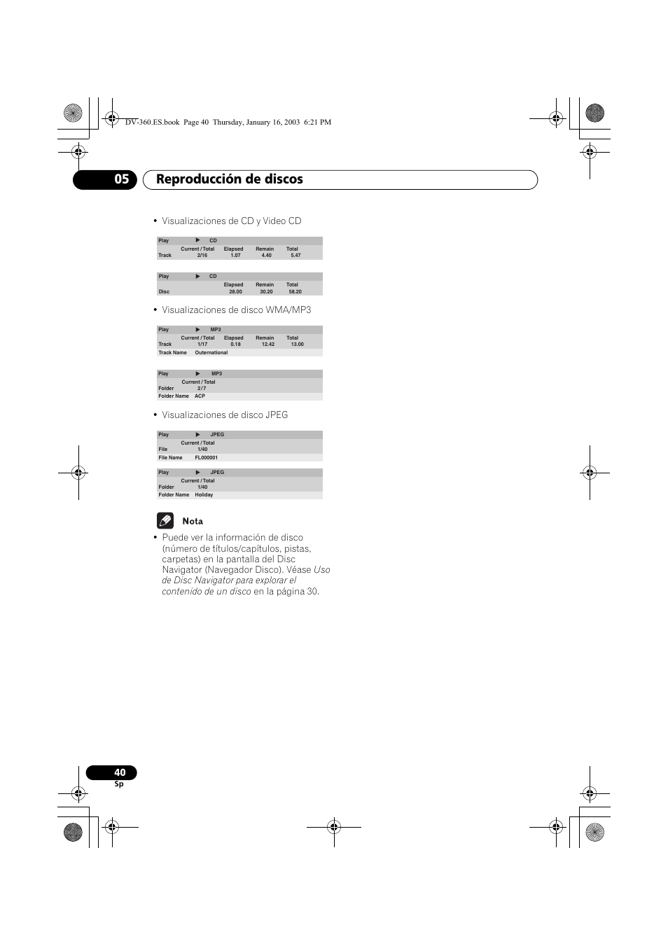 Reproducción de discos 05 | Pioneer DV-360-S User Manual | Page 40 / 128