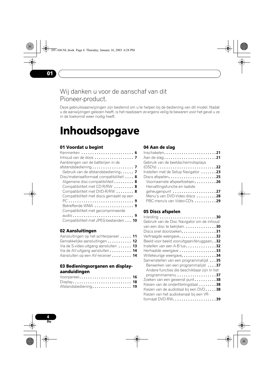 Inhoudsopgave | Pioneer DV-360-S User Manual | Page 66 / 128