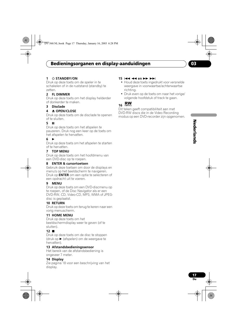 Bedieningsorganen en display-aanduidingen 03 | Pioneer DV-360-S User Manual | Page 79 / 128