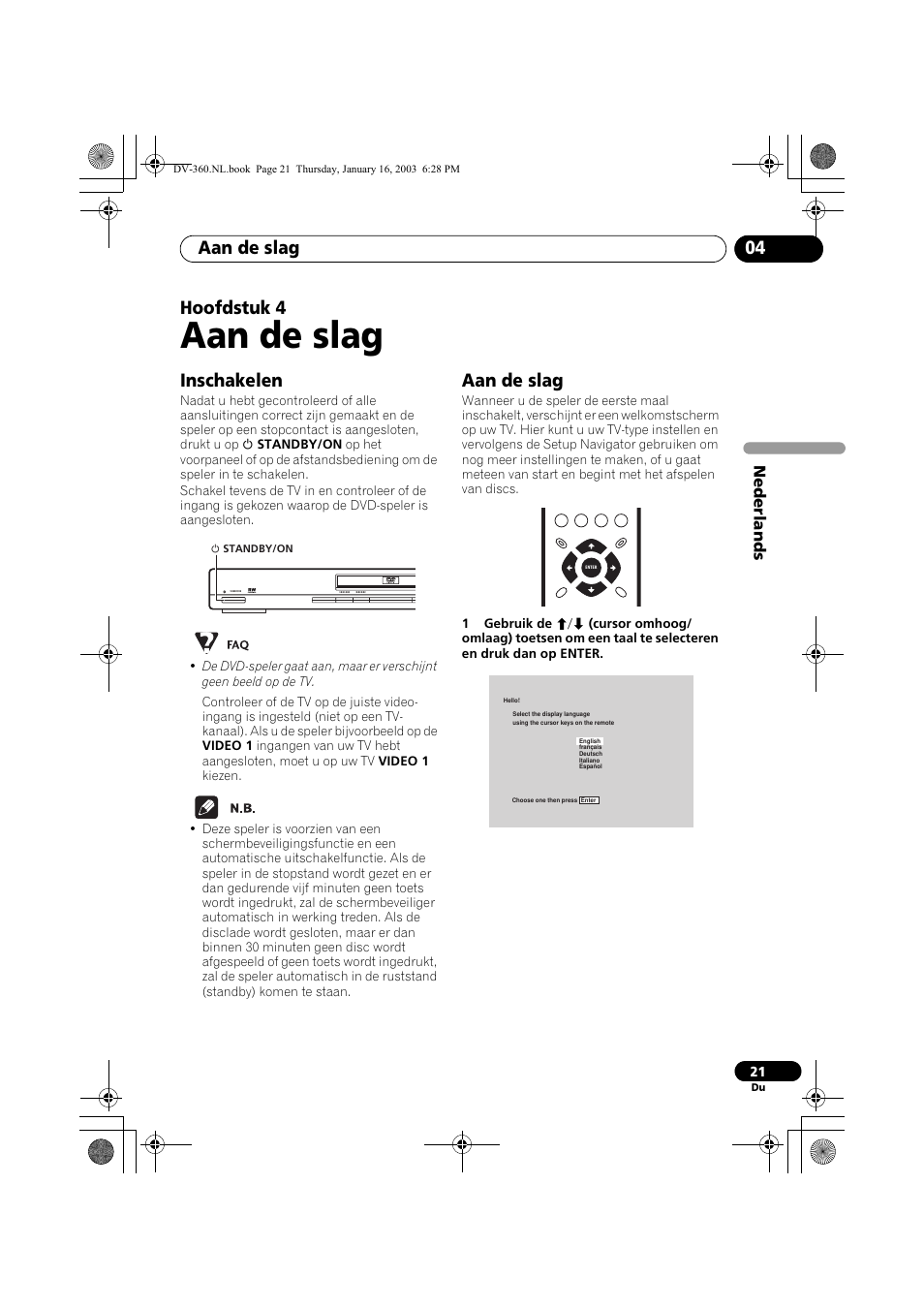 Inschakelen, Aan de slag, Aan de slag 04 | Hoofdstuk 4 | Pioneer DV-360-S User Manual | Page 83 / 128