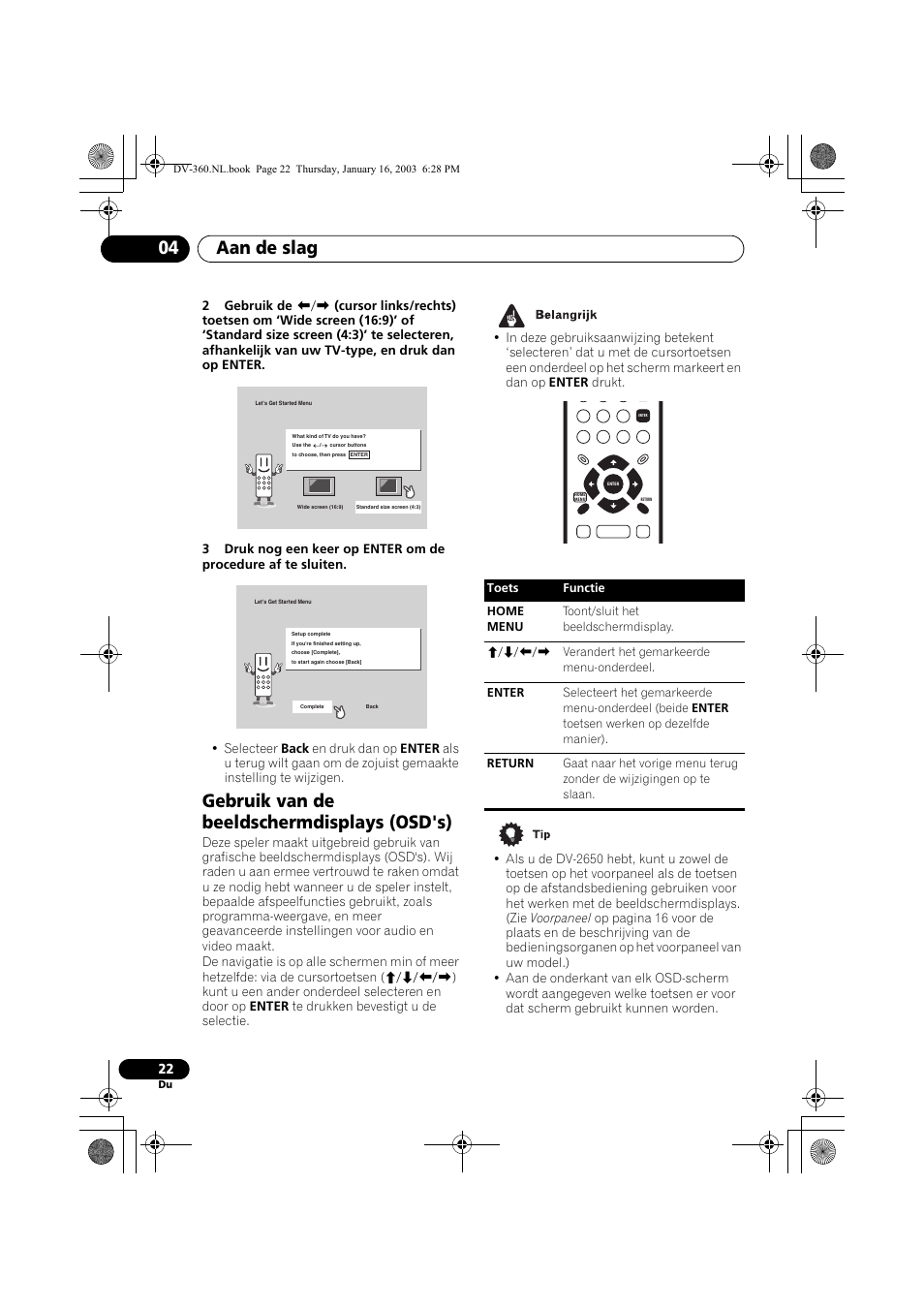 Gebruik van de beeldschermdisplays (osd's), Aan de slag 04 | Pioneer DV-360-S User Manual | Page 84 / 128