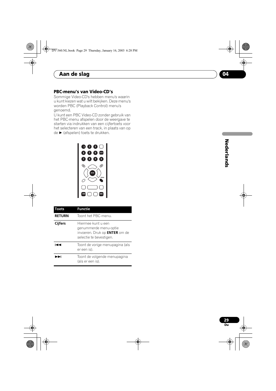 Pbc-menu's van video-cd's, Aan de slag 04, Nede rlands | Pioneer DV-360-S User Manual | Page 91 / 128