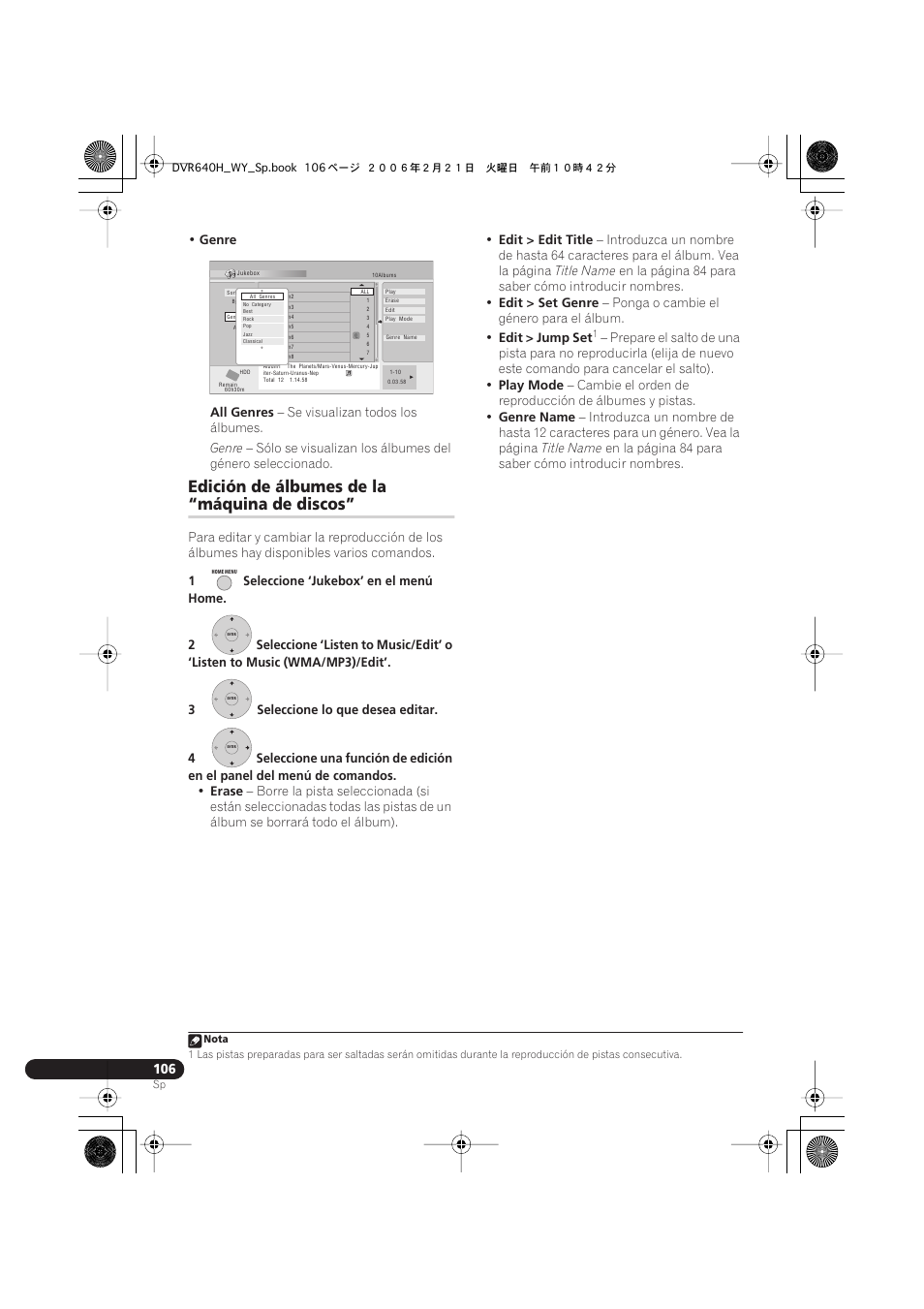Edición de álbumes de la “máquina de discos, Edición de álbumes de la, Máquina de discos | Pioneer DVR-540H-S User Manual | Page 106 / 144