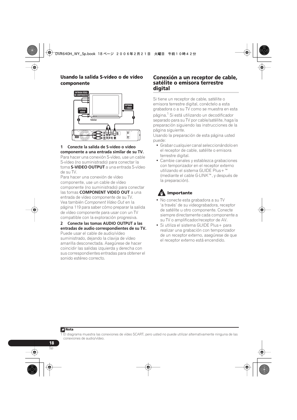 Digital, Usando la salida s-vídeo o de vídeo componente, Coaxial in | Output | Pioneer DVR-540H-S User Manual | Page 18 / 144