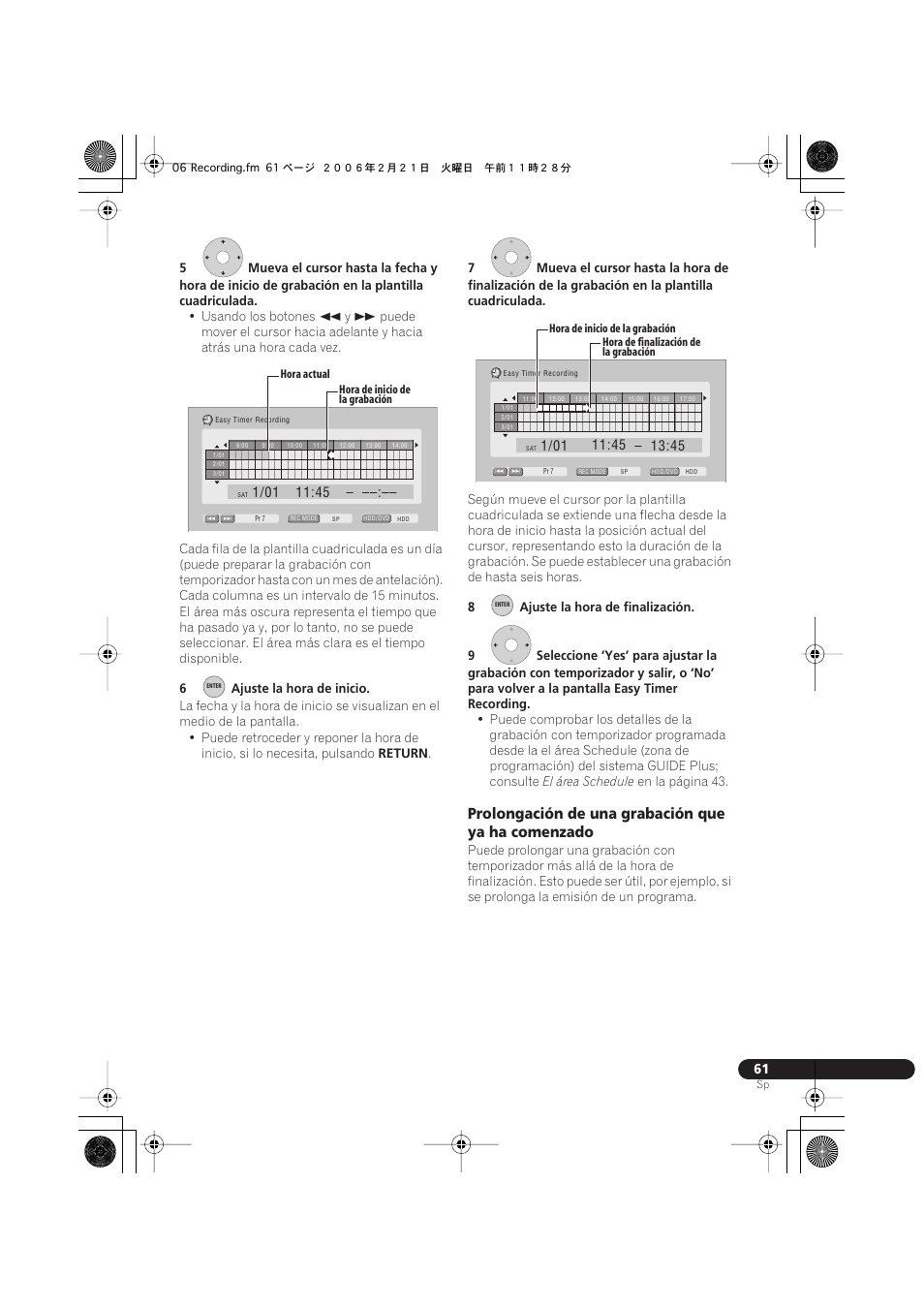 Prolongación de una grabación que ya ha comenzado | Pioneer DVR-540H-S User Manual | Page 61 / 144