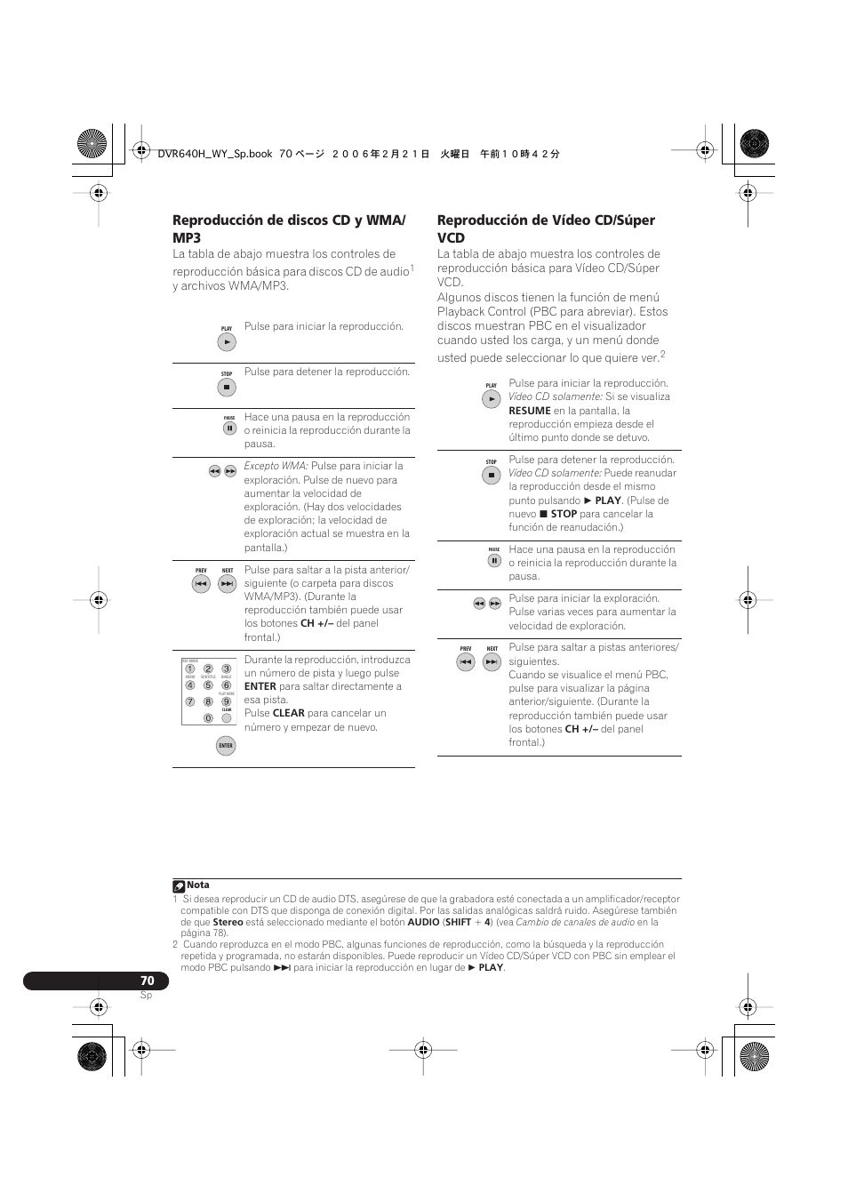 Reproducción de discos cd y wma/ mp3, Reproducción de vídeo cd/súper vcd | Pioneer DVR-540H-S User Manual | Page 70 / 144