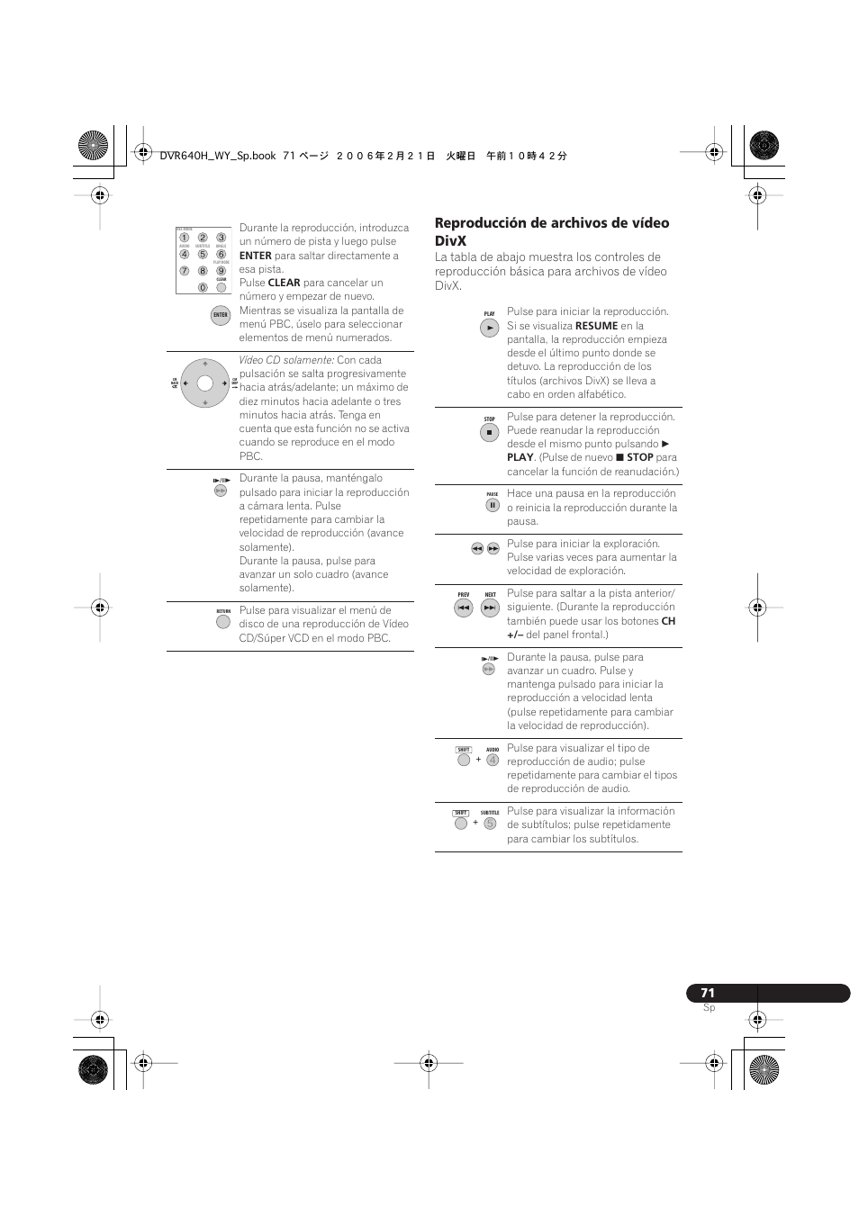 Reproducción de archivos de vídeo divx | Pioneer DVR-540H-S User Manual | Page 71 / 144