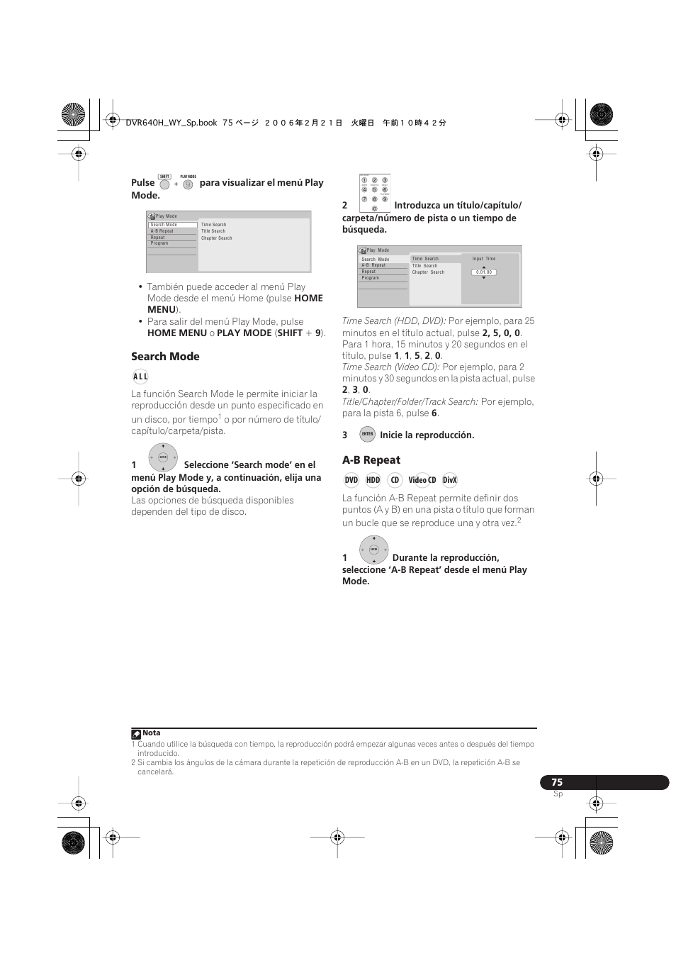 Search mode, A-b repeat | Pioneer DVR-540H-S User Manual | Page 75 / 144