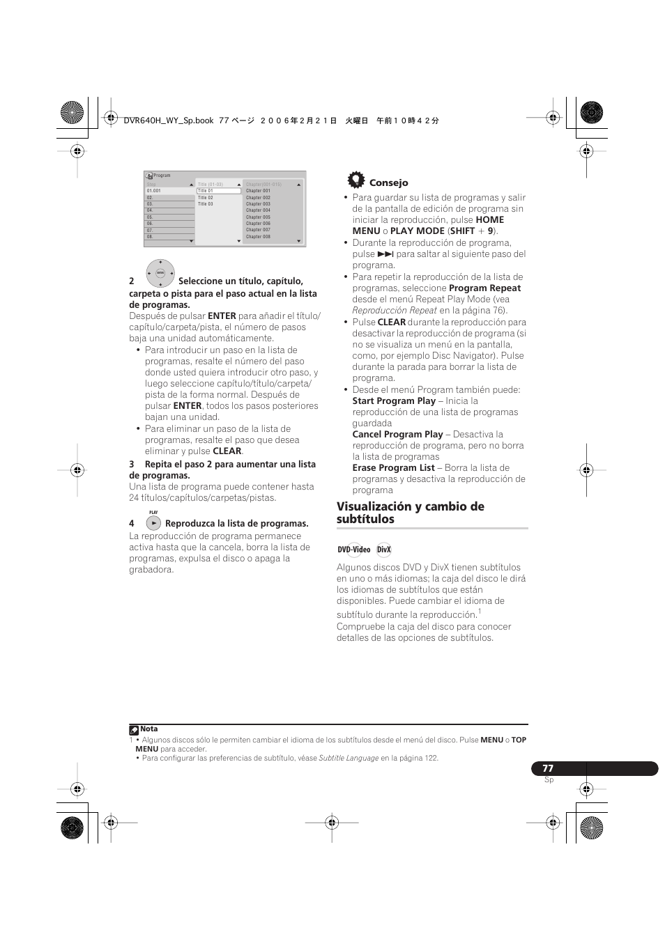 Visualización y cambio de subtítulos, Visualización y cambio de, Subtítulos | Pioneer DVR-540H-S User Manual | Page 77 / 144