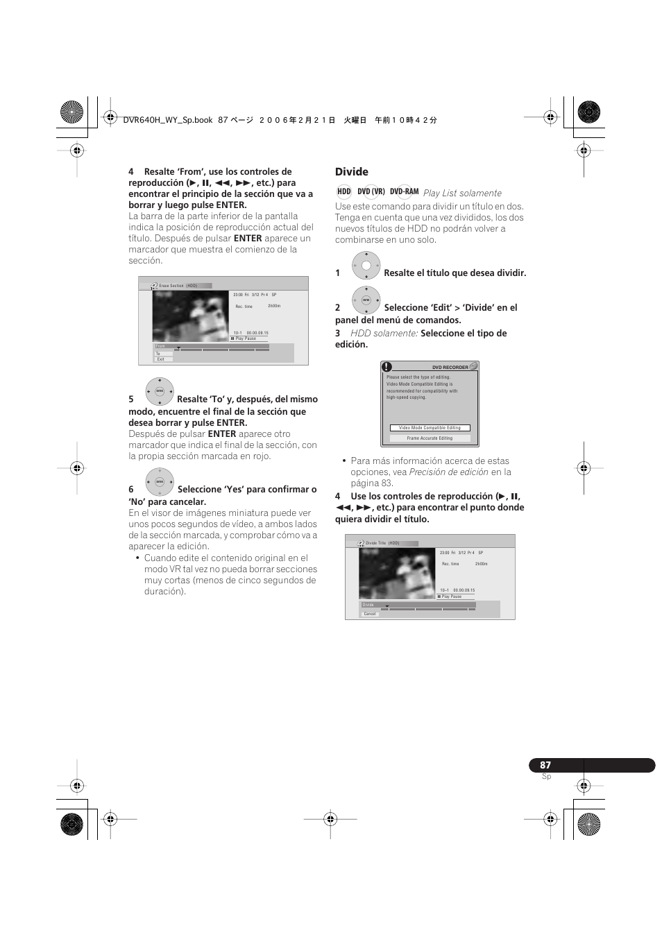 Divide | Pioneer DVR-540H-S User Manual | Page 87 / 144