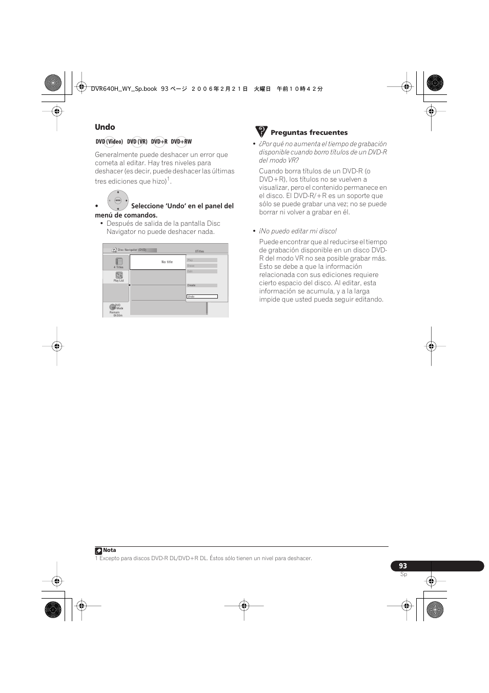 Undo | Pioneer DVR-540H-S User Manual | Page 93 / 144