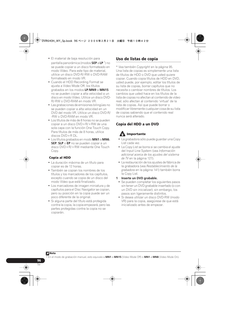 Uso de listas de copia | Pioneer DVR-540H-S User Manual | Page 96 / 144