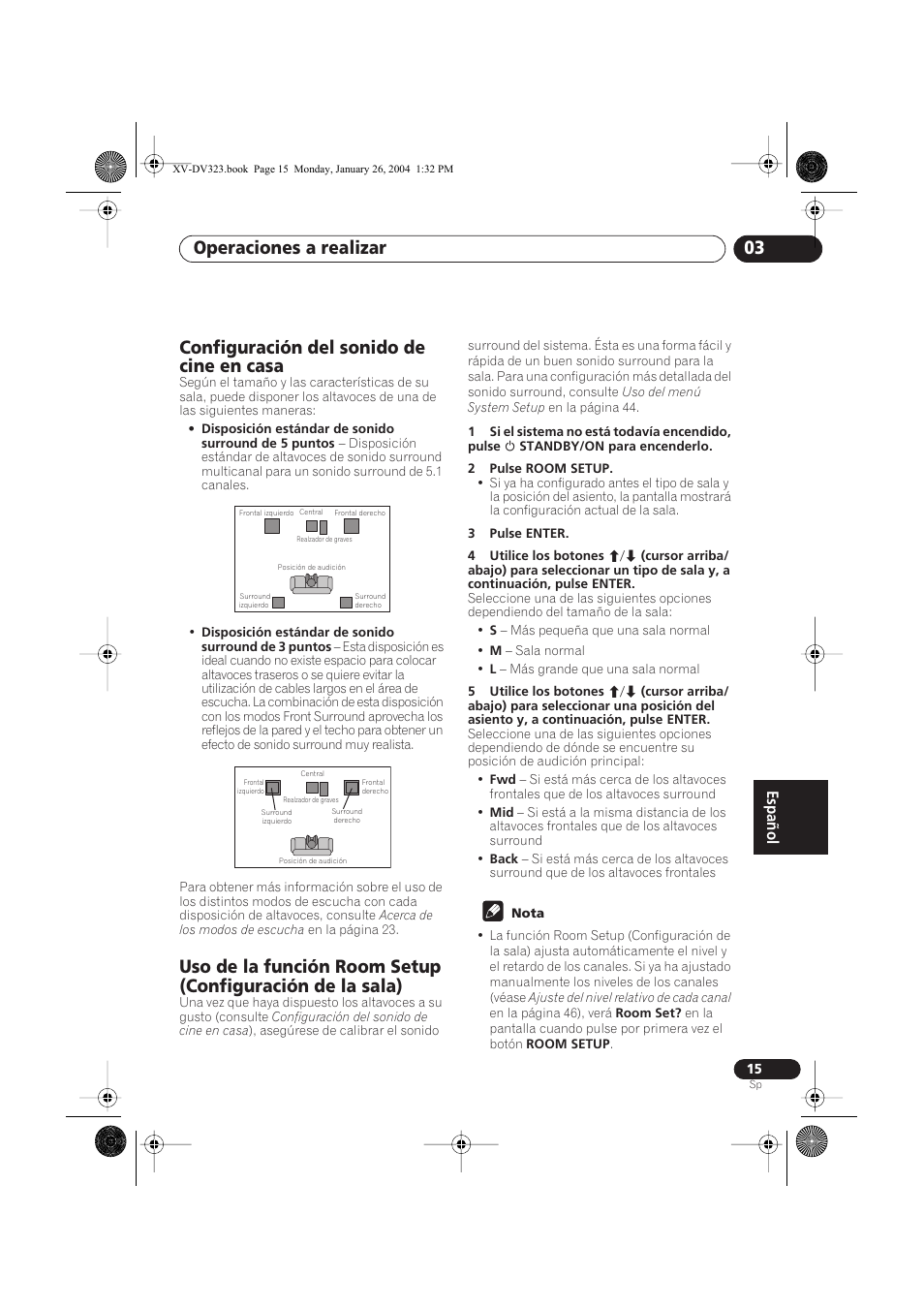 Configuración del sonido de cine en casa, Operaciones a realizar 03 | Pioneer DCS-424 User Manual | Page 15 / 74