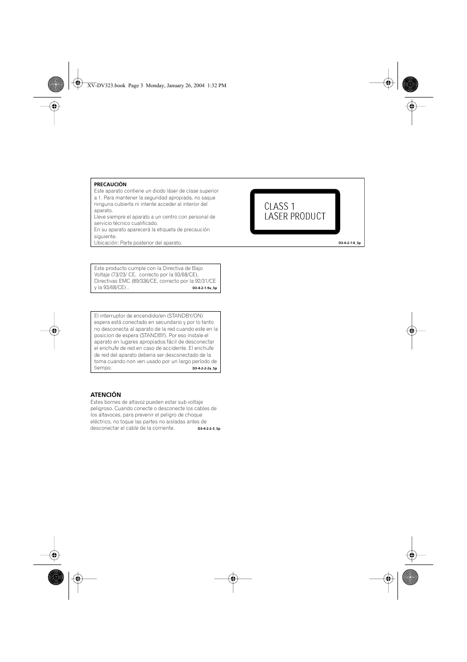 Class 1 laser product | Pioneer DCS-424 User Manual | Page 3 / 74