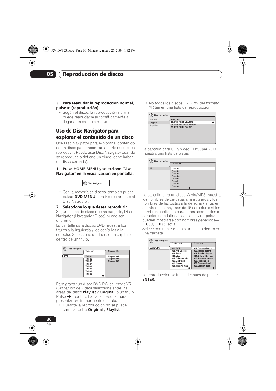 Reproducción de discos 05 | Pioneer DCS-424 User Manual | Page 30 / 74