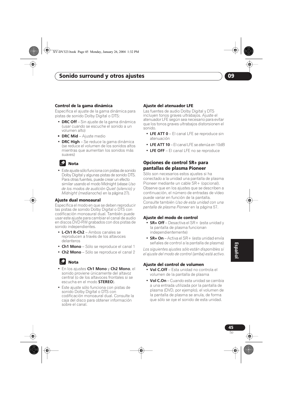 Sonido surround y otros ajustes 09 | Pioneer DCS-424 User Manual | Page 45 / 74